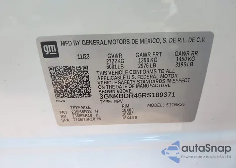 2024 Chevrolet Blazer Fwd 3Lt из США, поврежденный, VIN 3GNKBDR45RS189371